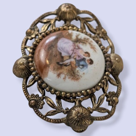 Vintage Painted Porcelain Brooch - Picture 3 of 6